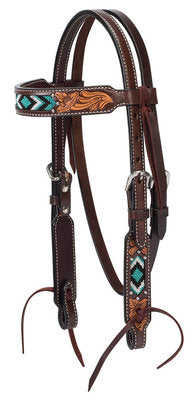 Turquoise Cross Two Toned Pony Browband Headstall