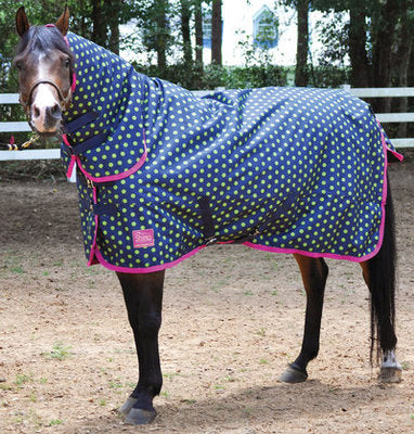 Jeffers 600D Combo Neck Polka Dot Horse Blanket 240g, Lime Green