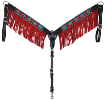 Rafter T Embroidered Aztec Breast Collar with Fringe