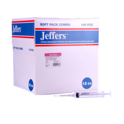 Jeffers Luer Lock Syringe/Needle Combo, Boxes
