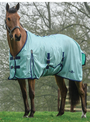 Saxon Standard Neck Mesh Fly Sheet, Aqua with Navy