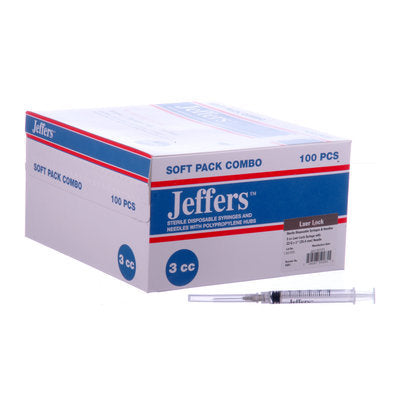 Jeffers Luer Lock Syringe/Needle Combo, Boxes