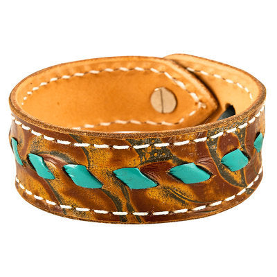 Buckstitch Bracelet, Floral Tooled &amp;amp; Turquoise