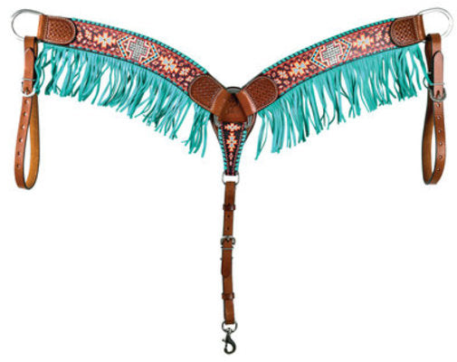 Rafter T Aztec &amp;amp; Cross Breast Collar with Fringe