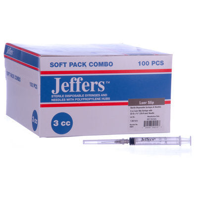 Jeffers Luer Slip Syringe/Needle Combo, Boxes