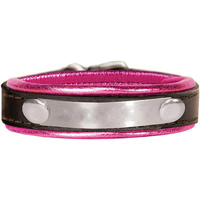 Padded Metallic Leather Bracelet with Engraved Plate