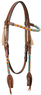 Cody Pro Native American Beaded Browband Headstall, Turquoise