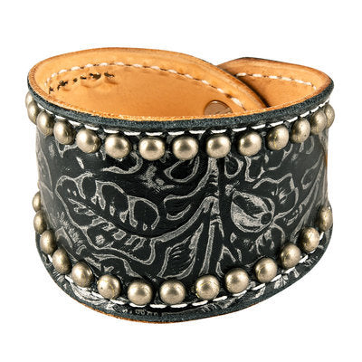 Cuff Bracelet, Black Floral Gunmetal Spots