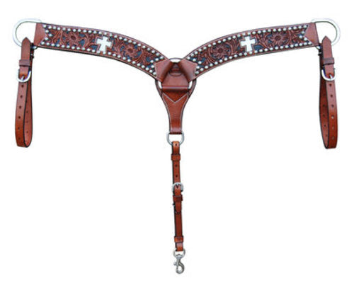 Bar H Inlay Cross Breast Collar w/ Sunspots, Chestnut