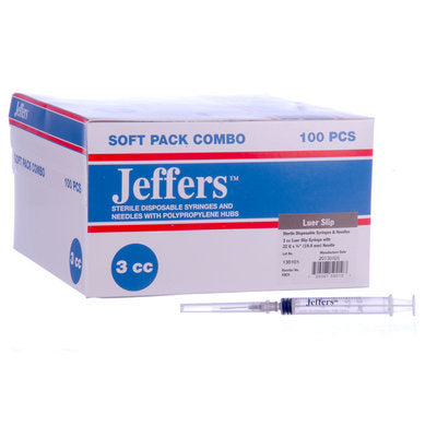 Jeffers Luer Lock Syringe/Needle Combo, Boxes