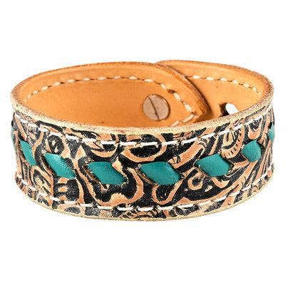 Buckstitch Bracelet, Two-Tone Floral &amp;amp; Turquoise 