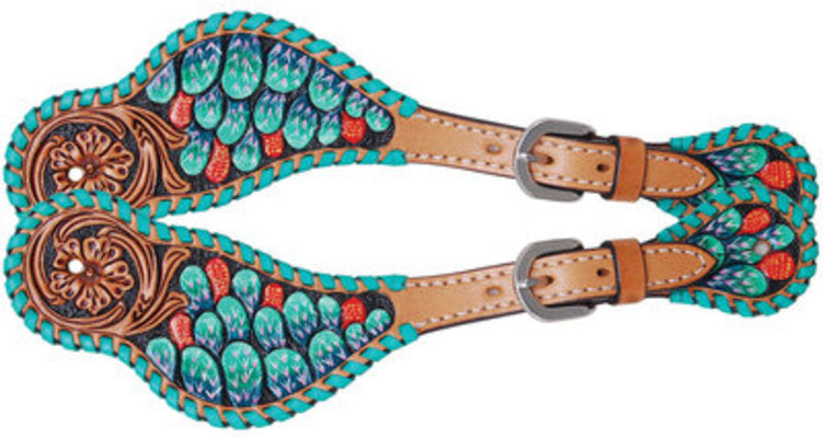 Rafter T Hand Painted Cactus Spur Straps