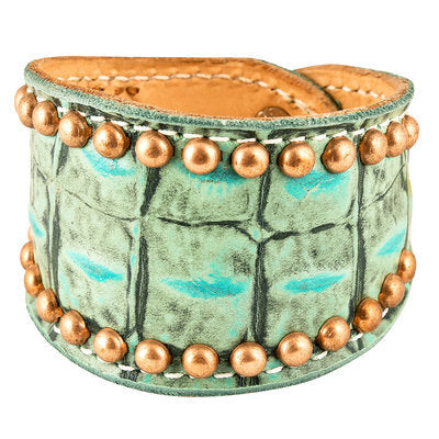 Turquoise Gator Cuff with Brass Spots