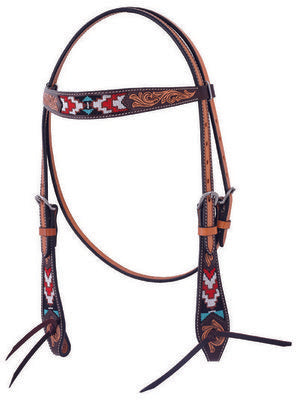 Oxbow Tooled Beaded Browband Headstall, Full