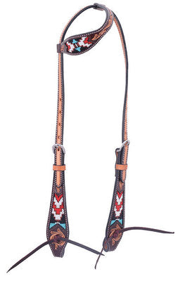 Oxbow Tooled Beaded Slip Ear Headstall, Full