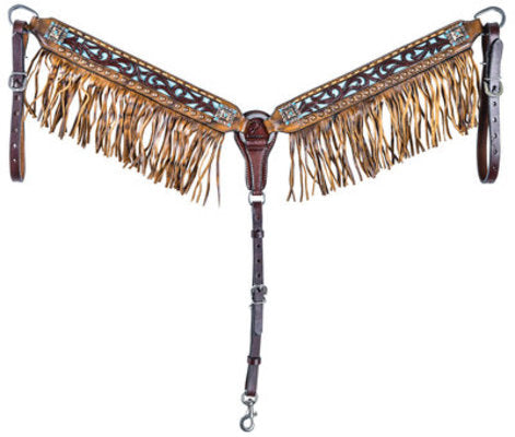 Rafter T Distressed Filigree Breast Collar with Fringe