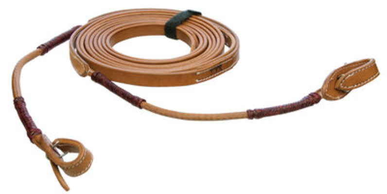 Buffalo Leather Rolled Split Reins w/ Rawhide Accents